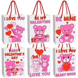 Resholder 24 Pcs Valentine's Day Paper Coloring Bags with Handle Color Your Own Candy Gift Bags Valentine Bear DIY Craft Goody Bags Gift Exchange Party Favors Gift Wrapping