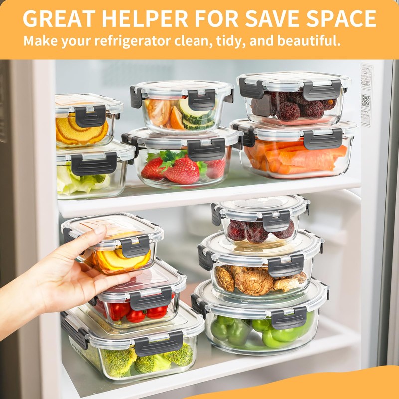 Skroam 15 Pack Glass Food Storage Containers with Lids Airtight,