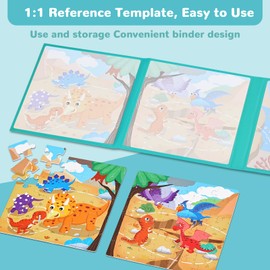BBLIKE Children's Puzzle Magnetic Puzzle from 3 Dinosaur Puzzle for Children Four Difficulty Levels 133 Pieces Travel Games Children Learning Toy 3 4 5 Years Old (Dinosaur Stories)