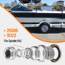 Racewill 4 Sets 25580 15123 Boat Trailer Axles Bearing Kits, Grease Seals, Spindle Nuts, 2.72" Dust Caps and Rubber Plugs, Cotter Pins, Washers for 5200-6000 lb.Tandem Axles #D42 Spindle