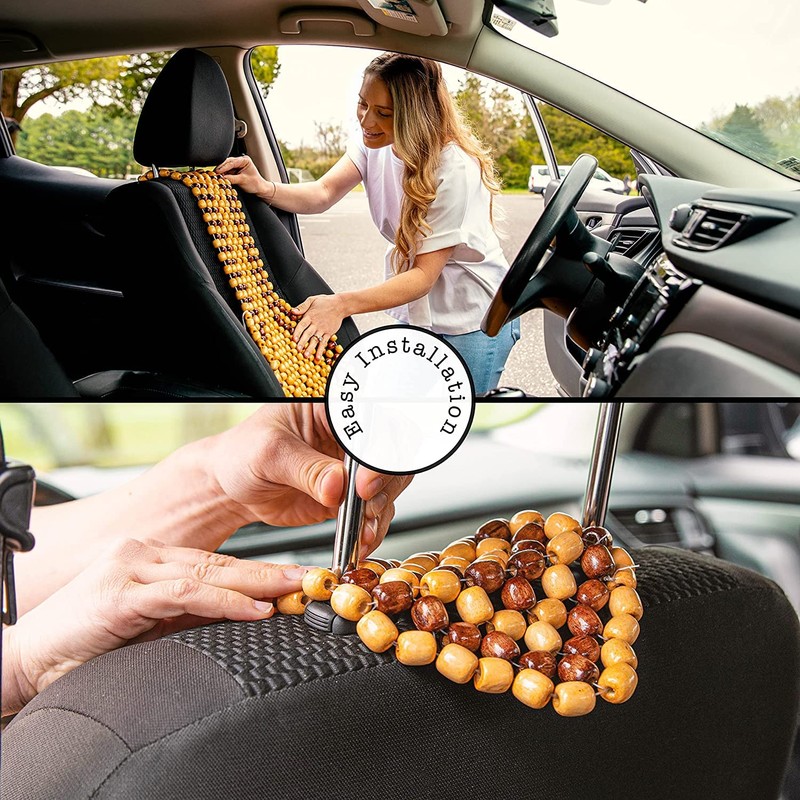 ZONETECH Wood Beaded Seat Cushion 2-Pack Premium Quality Car Massaging
