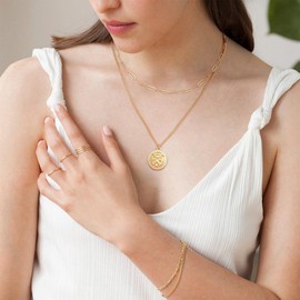 KOOUNUATA 18K Gold Lion Medallion Pendant Necklace 3D Lion Head Paper Clip Cuban Chain Choker Layering Necklace Sets for Women Round Circle Disk Statement Jewelry 18’’