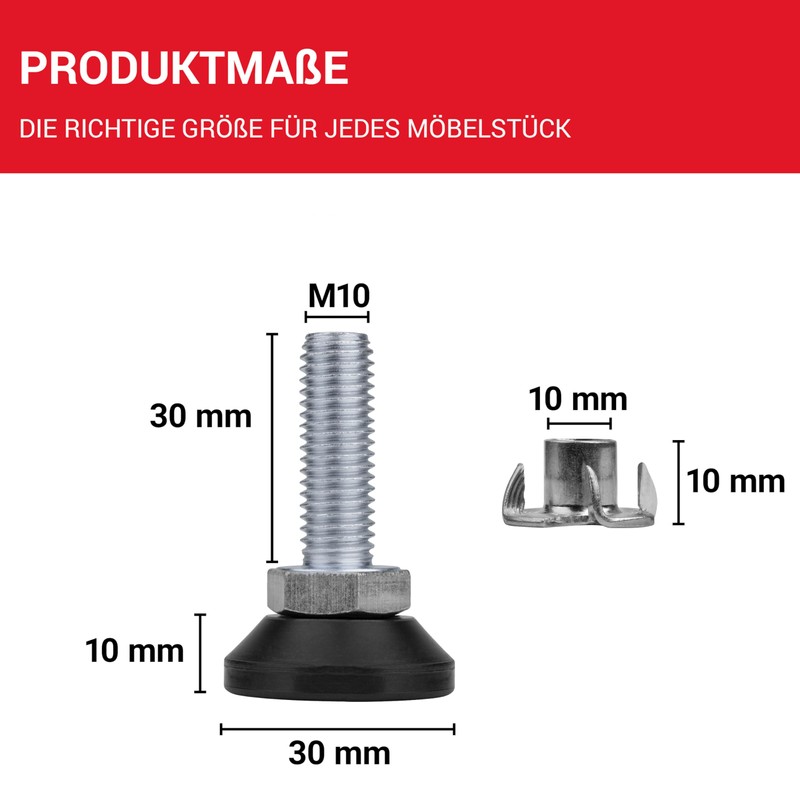 LouMaxx Adjusting Screw M10 x 30 mm - Adjustable Feet