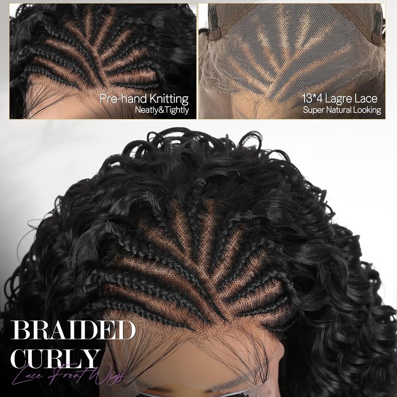 Braided Wigs for Black Women Side Part Braids Cornrows Lace