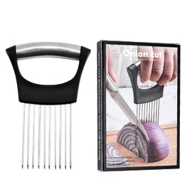 Teegxddy Onion Holder Fork Onion Holder Cutting Aid Onions Stainless Steel Meat Needle Onion Cutter Holder Stainless Steel Onion Holder for Cutting Tomato Onion Cutting Aid, black