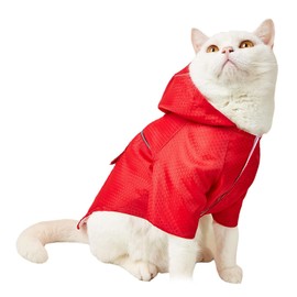 Waterproof Pet Raincoat with Reflective Strip Leash Hole, Hooded Jacket for Puppy Small Dogs Cat (Bright Red)