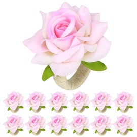 HuaLiSiJi Napkin Rings Flowers Pack of 12 Napkin Rings Wedding Rose Dining Table Decoration for Christmas, Banquet, Hotel, Restaurant (Pink)