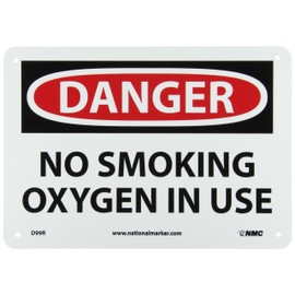 NMC D99R DANGER - NO SMOKING OXYGEN IN USE Sign - 10 in. x 7 in., Red/Black Text on White, Plastic Danger Sign