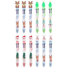 Christmas Ballpoint Pens, Pack of 12 Christmas Cute Rollerball Pens Stationery Set 6 Colours Christmas Rollerball Gel Ink Pens Snowman Santa Claus Reindeer Christmas Tree Pen