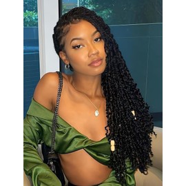 Yanky Twist Crochet Hair 14 Inch Pre Looped 7 Packs Spring Twist Synthetic Mini Passion Twist Hair Extensions Curly Ends, 1B