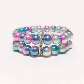 PETFAVORITES Small Dog Necklace Jewelry with 2 Row Pearls Rhinestones - Bling Female Puppy Accessories - Chihuahua Yorkie Girl Wedding Clothes Costume Outfits, Elastic (Ombre Purple, 10-Inch)