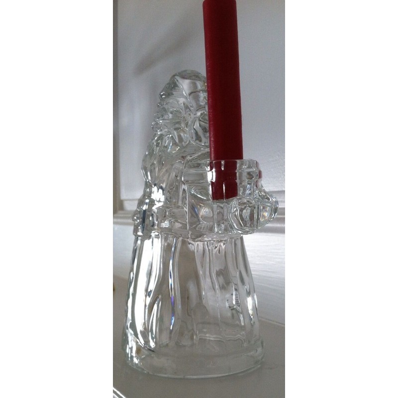 Christmas 24% Lead Crystal Santa Clause Taper Candle Holder