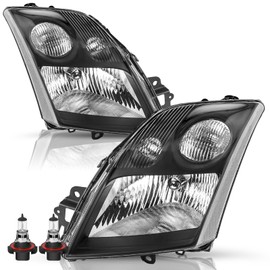 TUSDAR Headlight Assembly Set for 2007 2008 2009 Nissan Sentra 4-Door Replacement Halogen Headlamp with Bulbs Driver and Passenger Side Black Housing Clear Reflector