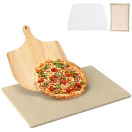 DcYourHome Universal Extra Large Pizza Stone for Oven BBQ Grilling, 22" x 14" Natural Cordierite Rectangular Baking Stone Pizza Making Accessories with Wood Pizza Peel Plastic Scraper for Baking Bread