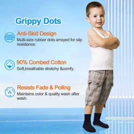 Baby Toddler Socks with Grip- 9 Pairs Anti-Skid Infant Socks for Crawling Walking Playing Non Slip Kids Boys Girls Stay-On Cuffs Socks(03 Black- 9 Pairs,6-12 Months)