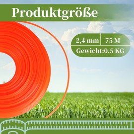 Eyoloty Universal Trimmer Line Nylon 2.4 mm x 75 m Grass Trimmer Mowing Line, for Brush Cutters and Brush Cutters with Thread Head, Square Replacement Thread for Grass Trimmer Spools