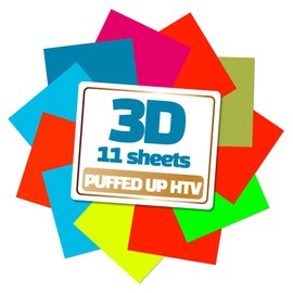 GIO-FLEX 3D Puff Vinyl Heat Transfer 10" x 12" - 11 Sheets Foaming HTV Assorted Colors Bundle/Variety Pack, Adhesive Vinyl, Iron-On Transfer, Heat Press with Cricut Silhouette Cameo