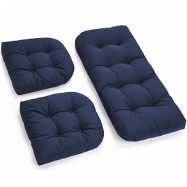 Tycdiose All Weather Outdoor Wicker Chair Cushions of 3 Pieces, Waterproof Outdoor Wicker Chair Cushion for Patio Furniture Loveseat Settee Bench, 1 Loveseat and 2 U-Shaped Thickened Cushions, Blue