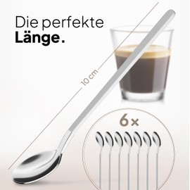 JODORA Design Espresso Spoon, Matte Silver, Set of 6 Espresso Spoons, Small, High-Quality Mocha Spoons Made of Rustproof Stainless Steel, Sturdy 10 cm Small Spoons, Dishwasher Safe
