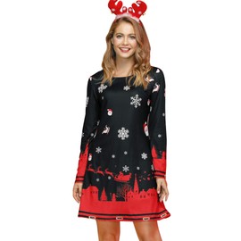 For G and PL Women's Christmas Ugly Christmas Dress Xmas Dress Print Party Dress Print Christmas Eve Black XL, Christmas Eve