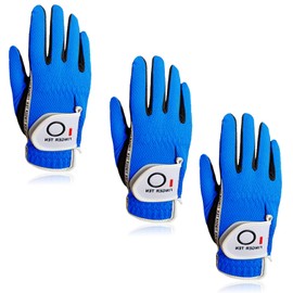 FINGER TEN Men’s Golf Gloves Worn on Right Hand for Left Handed Golfer Value 3 Pack, Rain Grip Hot Wet Weather Comfort Fit ML Rh Blue Color (Blue, M-Large, Right)