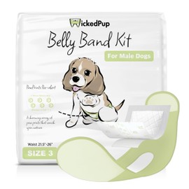 WICKEDPUP Male Dog Belly Band Kit, 50 Diaper Pads & 1 Reusable Male Wrap (Size 3)