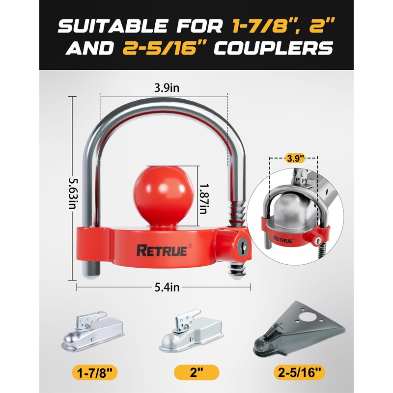 RETRUE Keyed Alike Trailer Lock Set Tow & Store Lock