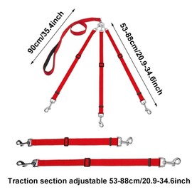 Pet Dog Lead Chain, 3-in-1 Dog Leads, Dog Lead, Nylon Lead for One, Two, Three Dogs, Pet Walking, Hiking (Red)