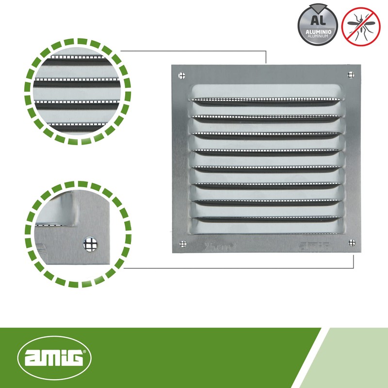 Amig - Square Aluminium Ventilation Grille with Mosquito Net |