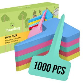 Plant Labels 1000 Pcs Yuanling T-Type Plastic Garden Tags Waterproof Plant Sign Stakes Nursery Garden Makers for Seedlings Flower Vegetables Herb Potted Belt Permanet Marker Pen (5 Colors)