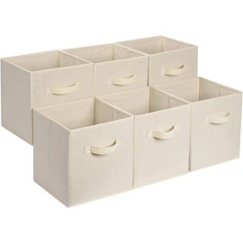 Collapsible Fabric Storage Cubes Organizer with Handles, 10.5"x10.5"x11", - Pack of 6 - Color: Beige, Size: 10.5"x10.5"x11"