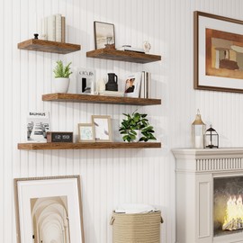 Marsmiles Floating Shelves for Wall, 30" W x 9.25" D Floating Shelves for Storage and Display, Bathroom Shelves & Kitchen Shelves, Rustic Shelves for Living Room, Rustic Brown, Set of 2