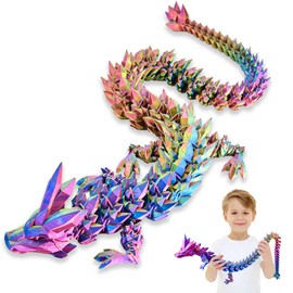 LOCYFENS Large 30" 3D Printed Dragon, Articulated 3D Dragon Toys, Long Crystal Dragon Rainbow Red Yellow Blue