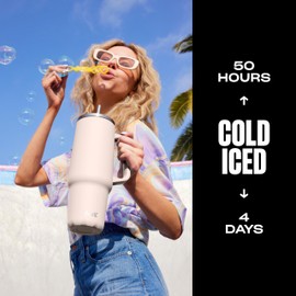 S'well Recycled Stainless Steel Tumbler XL with Straw and Handle, 40oz, Himalayan Salt, Triple Layered Vacuum Insulated Containers Keeps Drinks Cold for 50 hours and Hot for 10