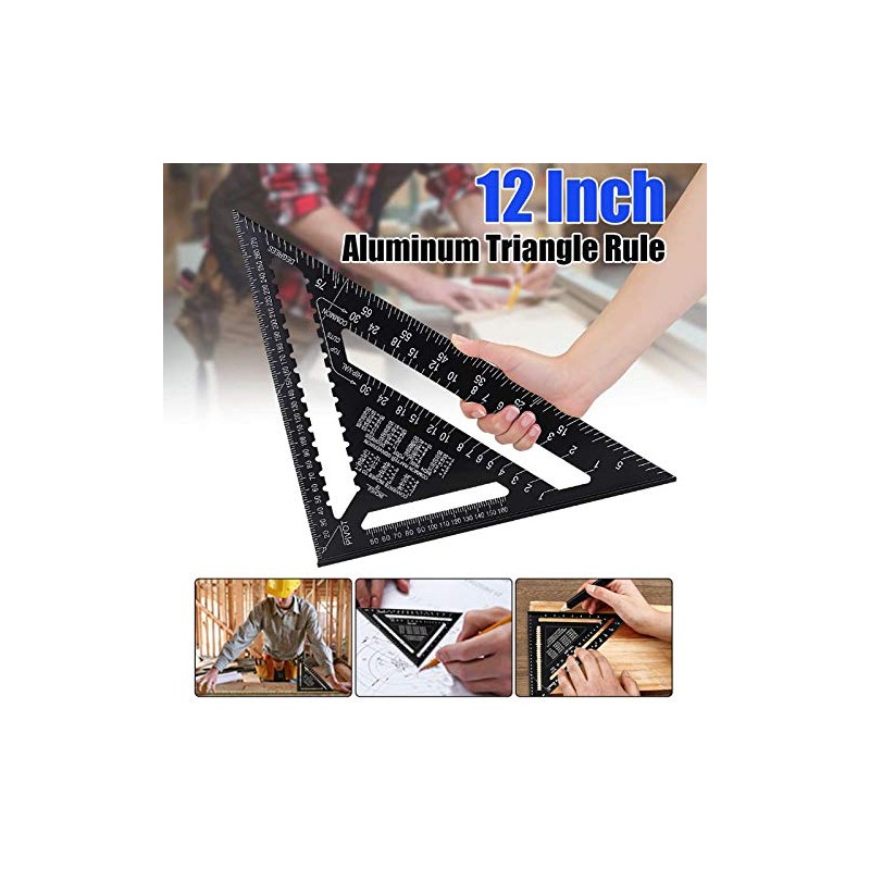 TOOLSTAR Triangle Ruler 12 Inch Aluminum Alloy Triangle Ruler Protractor