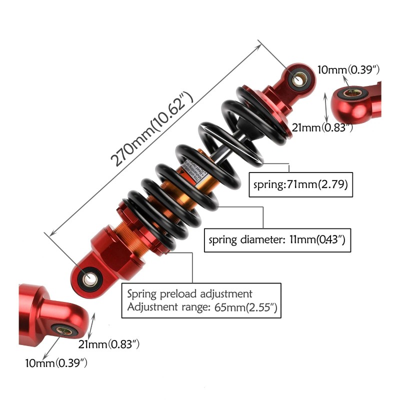 TDPRO_PARTS 800lbs 270mm 10.5" Rear Shock Absorber for Dirt Pit