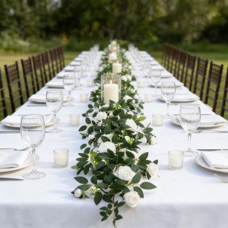 2 Pack 11.2 Ft Artificial Flower Garland with White Roses,