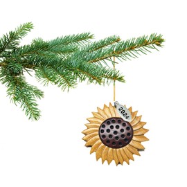 Sunflower Ornament 2024 Two-Tone Wood Christmas Ornament - Intarsia Design - Sunflower Gifts for Women - Comes in A Gift Box So Its Ready for Giving