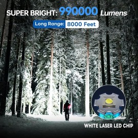 TEQDOT Flashlights High Lumens 990000 LED Rechargeable Tactical Flashlight Zoomable 3 Modes Fast Charging IPX6 Waterproof Super Bright Handheld Flashlights for Camping Hiking Outdoor and Gift