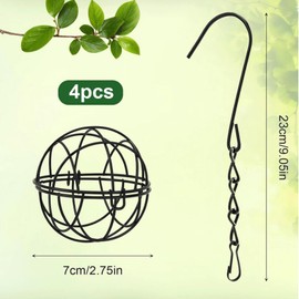 BDHI 4pcs Hanging Bird Feeder Metal Suet Feeder Fat Ball Birds Holders with 4 S-shaped Metal Hooks for Outdoor Garden Wildlife Birds Finch Sparrow(Y328-4)