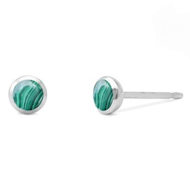 Boma Jewelry Sterling Silver Mini Green Malachite Circle Inlay Stud Earrings