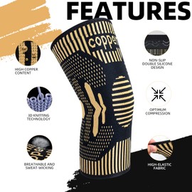 2 Pack Copper Knee Support for Women/Men - Knee Brace Compression Sleeve, Best Knee Sleeves Supports for Arthritis, Meniscus Tear, Knee Joint Pain, MCL, ACL, Running, Sports
