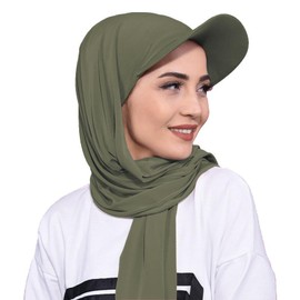 Muslim Hijab for Women Baseball Cap & Scarf 2-in-1 Head Scarf Wrap Shawl Head Covering Turban Hat Beanie