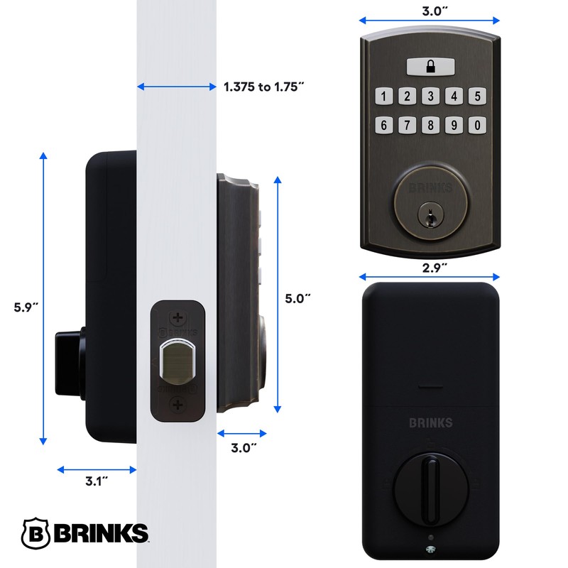 BRINKS Keyless Entry Door Deadbolt, High-Security Keypad Door Lock, 50
