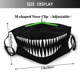 ENBBHZU Scary Monster Mouth Teeth Face Mask with 2 Filters Breathable Adjustable Cloth Masks Balaclavas for Men Women