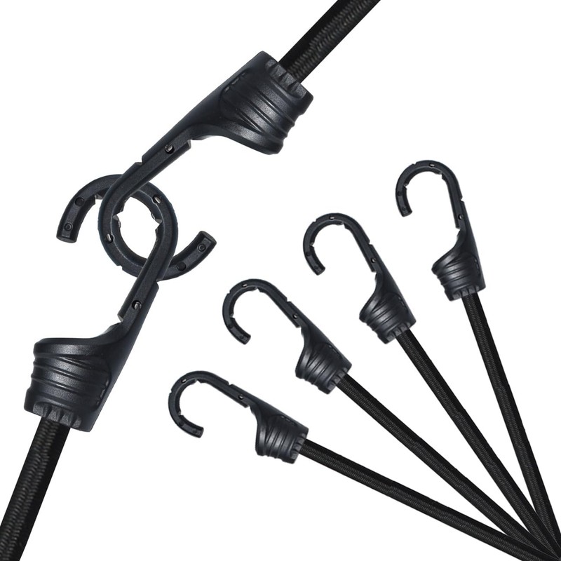 MARRTEUM 12-Inch Bungee Cords with Hooks Black Elastic Rope Straps