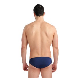 ARENA Performance Men's Marbled Swim Brief Chlorine Resistant MaxLife Swimsuit Practice Pool Training Competitive Bathing Suit, Navy/Red Multi, US Size 42