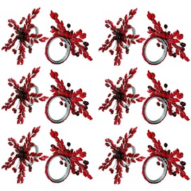 ITOS365 Napkin Rings Set of 12 for Dining Table Decoration Parties Everyday Metal Napkin Holder Leaf Red (Pack of 12)
