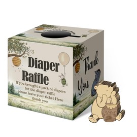 cidobi the Pooh 51Pcs Diaper Raffle Card Box for Baby Shower, Diaper Raffle Box with 50 Winnie Tickets, Winnie Baby Shower Card Box Party Decorations, Party Favors Decorations Supplies