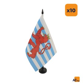 AZ FLAG - Set of 10 Luxembourg red lions Table Flag 5'' x 8'' - 10 Small Luxembourger coat of arms Office Flags 100% Polyester 21 x 14 cm - Mini Desk Flag with 10'' Pole and Black Plastic Base